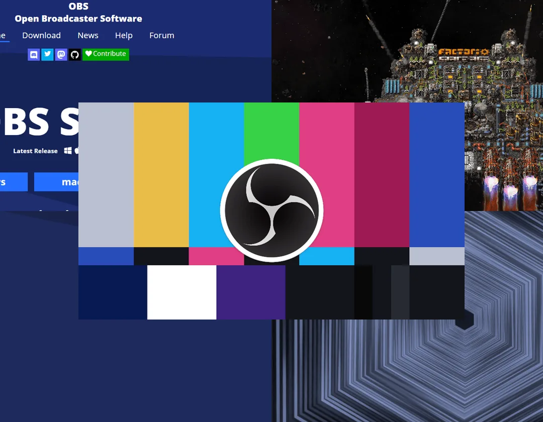 OBS Studio layout examples from the official site, showing docked scenes and sources on a desktop canvas.